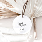 Monogram circular wedding favour tag with cord