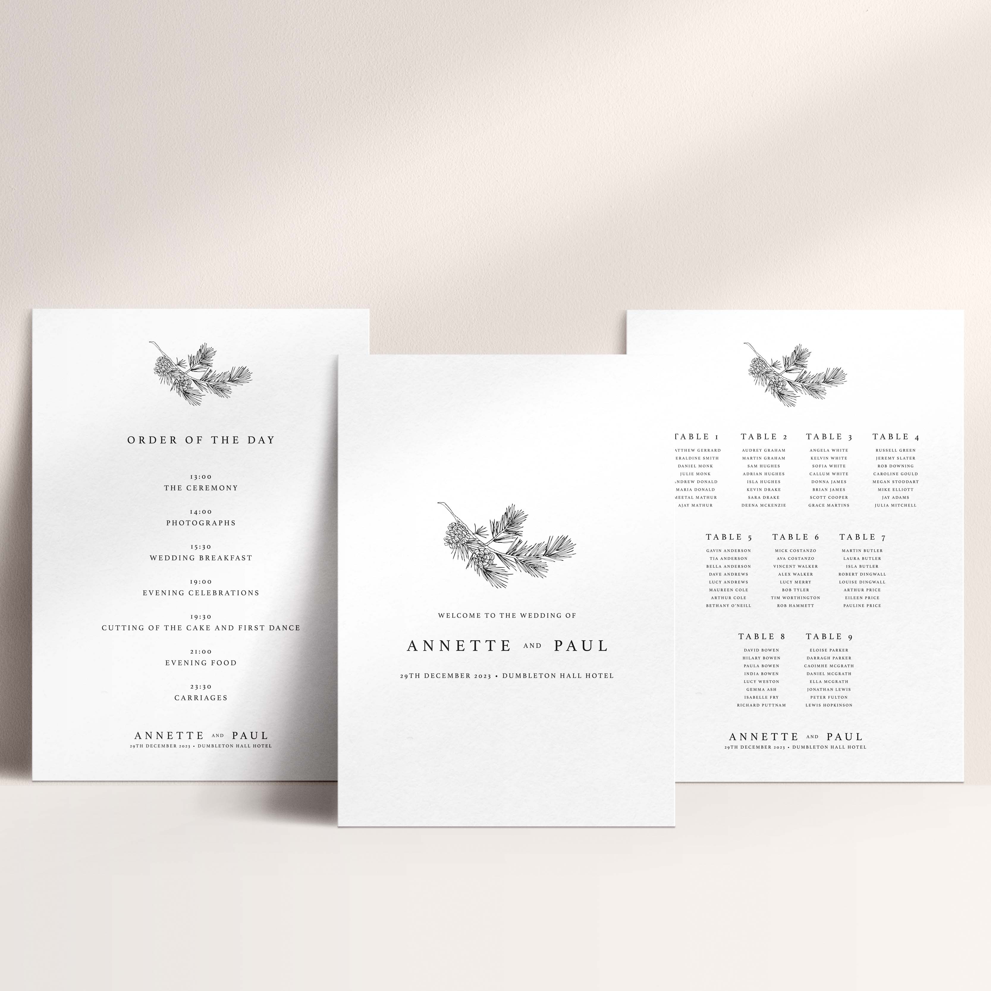 Botanical Wedding Signage Package including Table Plan, Welcome Sign and Order of the Day Sign - Angel Collection, Elle Bee Design