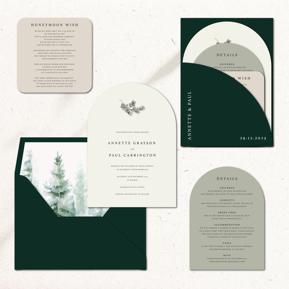 Shaped Winter Wedding Invitation Suite - Angel Collection, Elle Bee Design