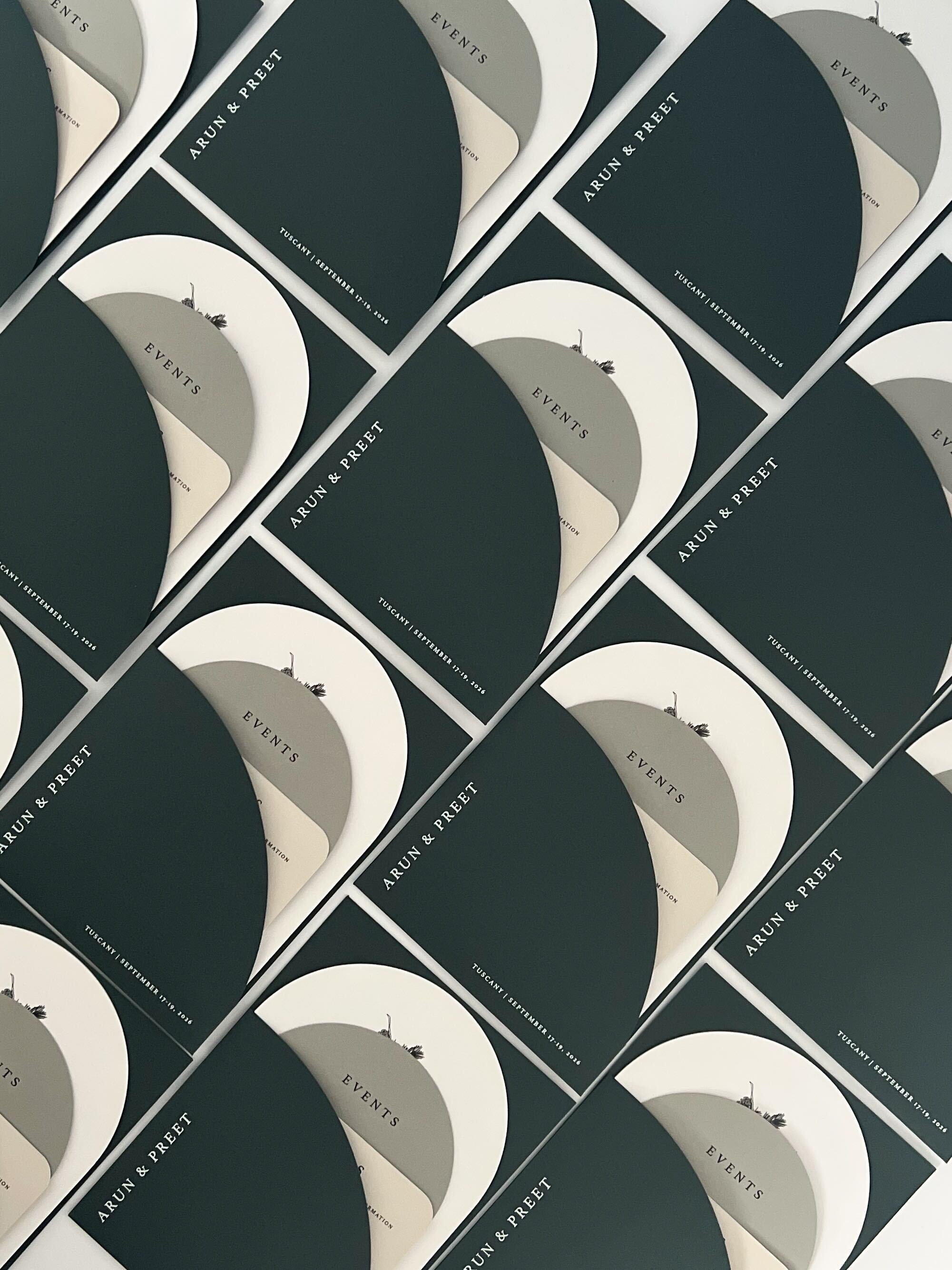 Arched Wedding Invitations in a personalised wallet in a neutral and green colour scheme