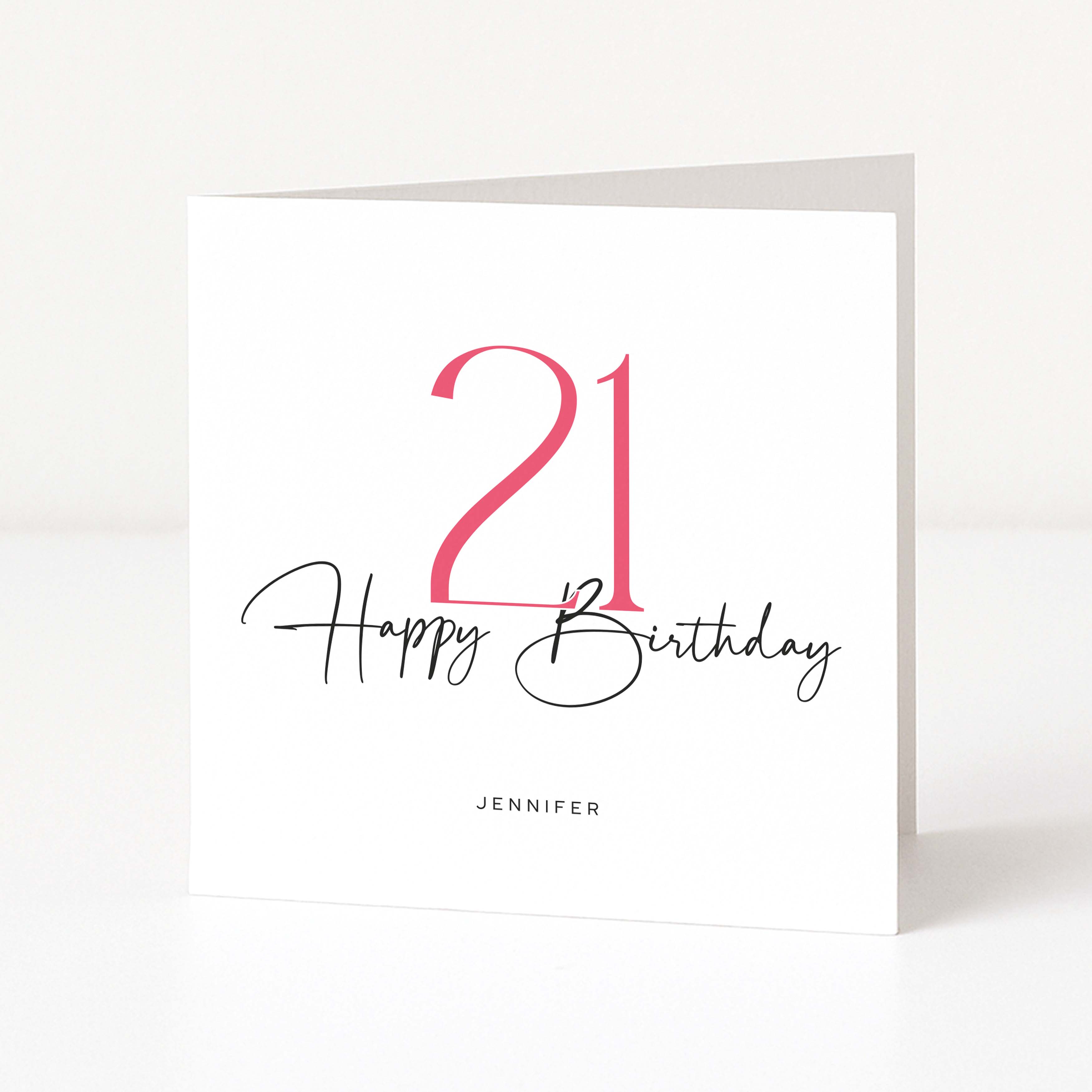 Birthday card with 'Happy Birthday' and number 21 on a white background