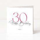 Birthday card with '30 Happy Birthday' and 'SARAH' on a white background