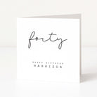 Greeting card with 'forty' and 'Happy Birthday Harrison' text on a white background