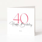 40th birthday card with pink number '40' and 'Happy Birthday' text on a white background