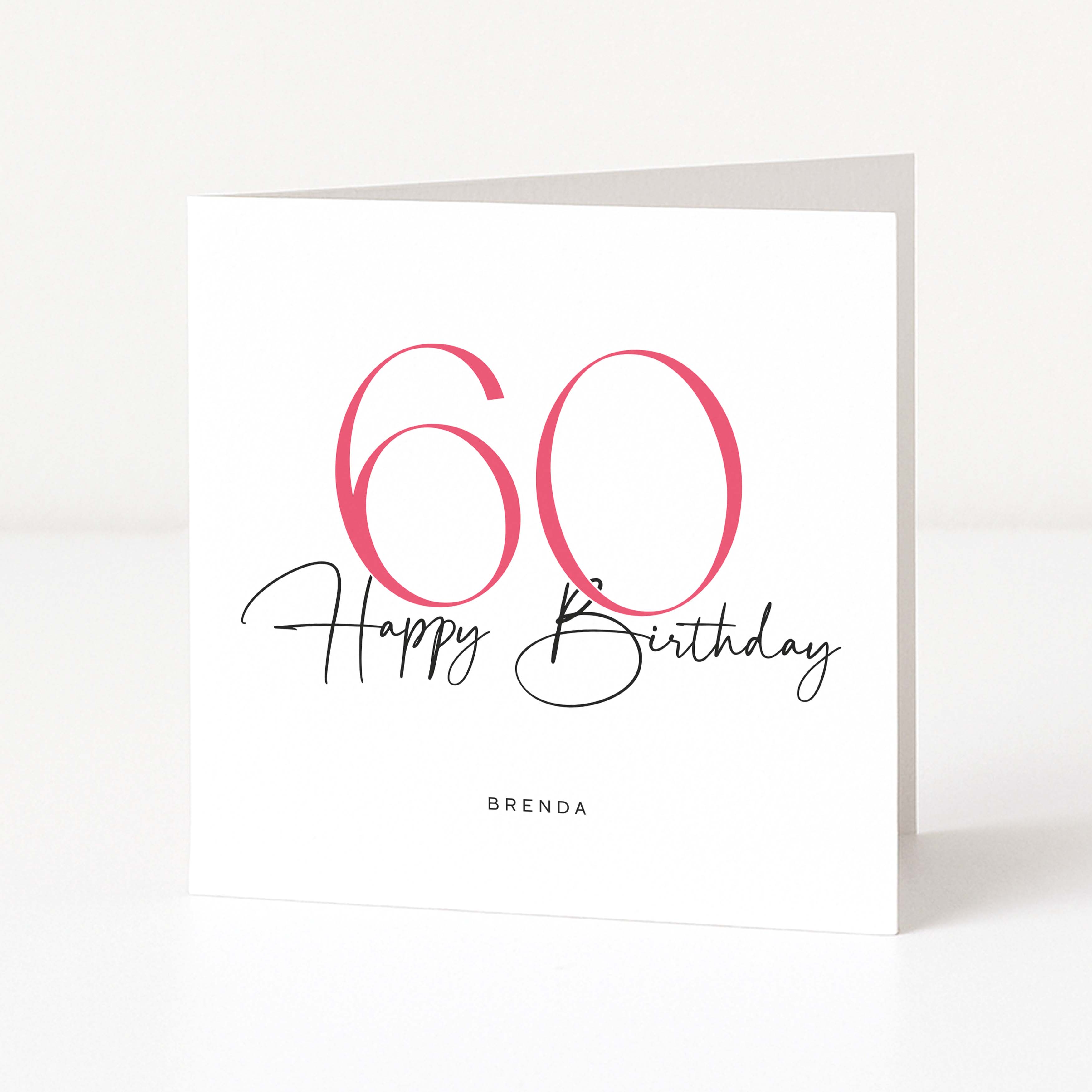 60th birthday card with pink numbers and 'Happy Birthday Brenda' text on a white background