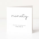 Greeting card with 'ninety happy birthday Harry' text on a white background