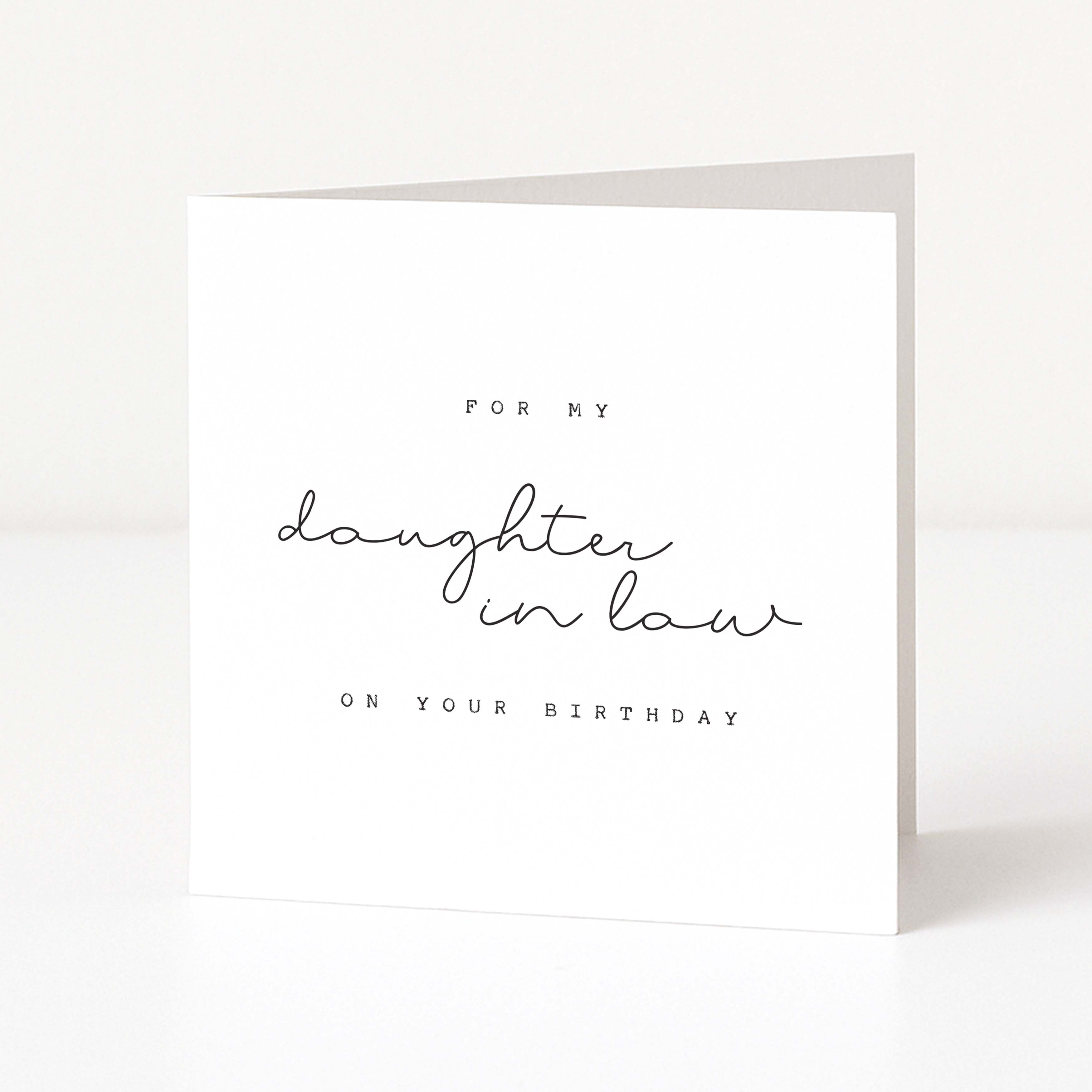 Greeting card with 'For my daughter in law on your birthday' text on a white background
