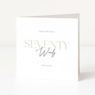Greeting card with 'Happy Birthday Seventy Wendy' text on a white background