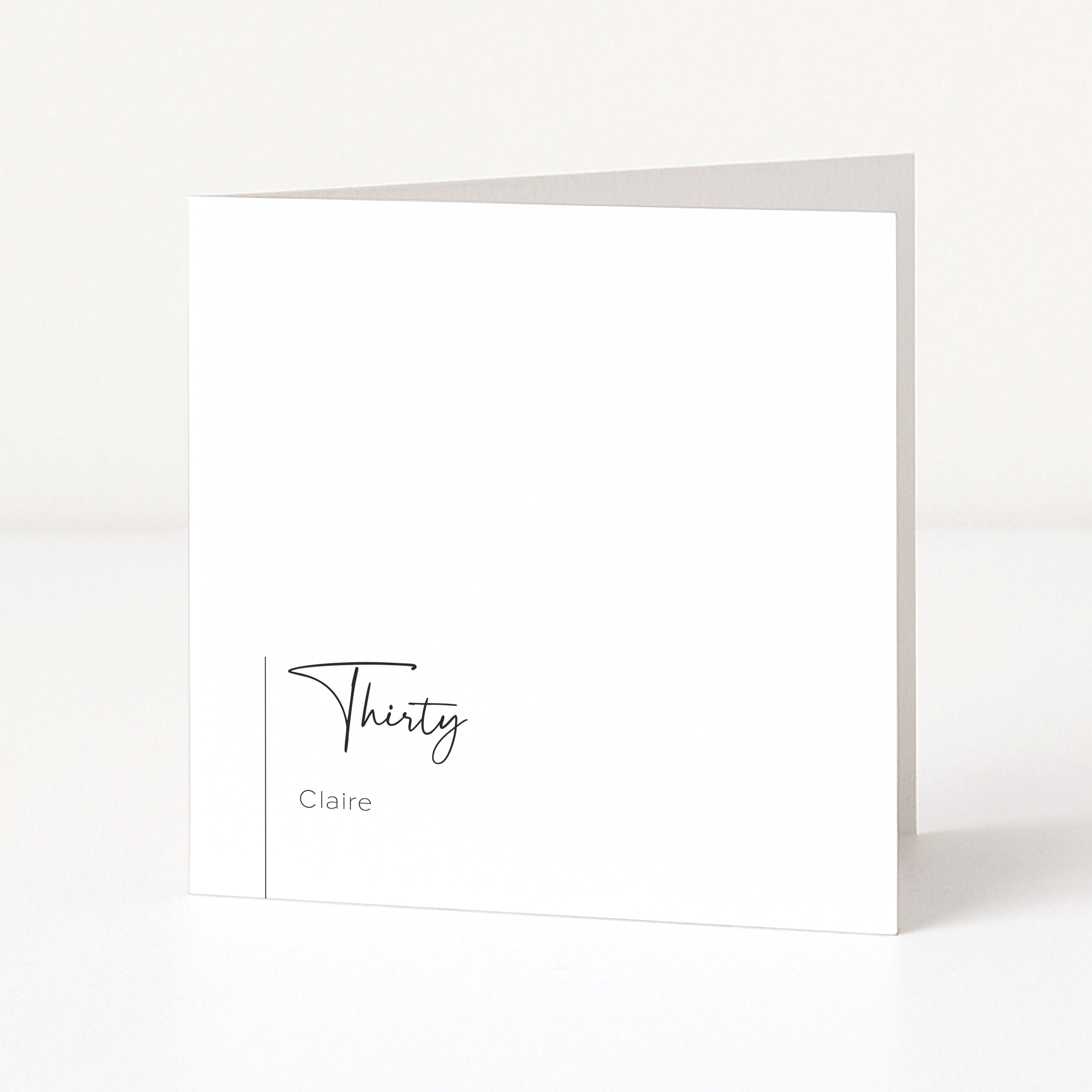 White greeting card with 'Thirty Claire' text on a white background