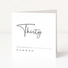 Greeting card with 'Thirty' and 'Happy Birthday Hannah' text on a white background