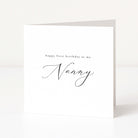 Greeting card with 'Happy first birthday as my Nanny' text on a white background