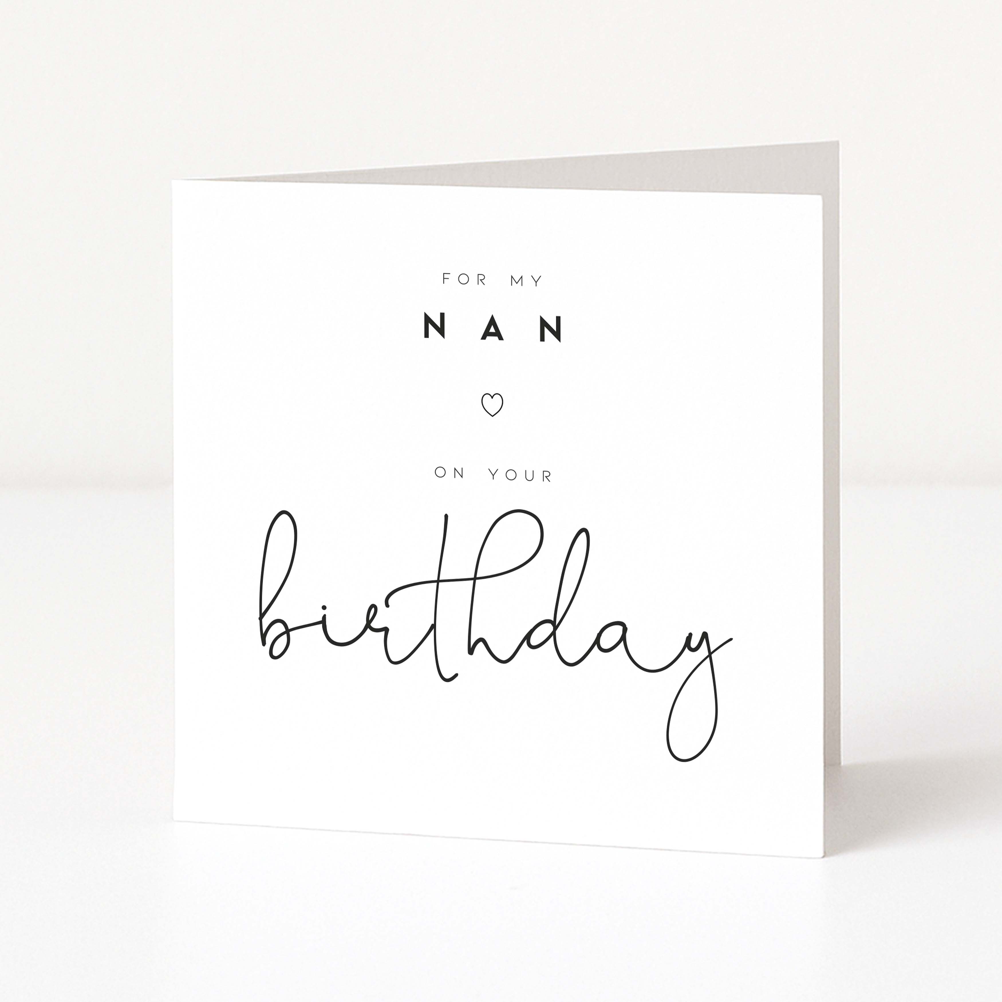 Greeting card with 'For my Nan on your birthday' text on a white background