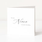 Greeting card with 'for my niece on your birthday' text on a white background