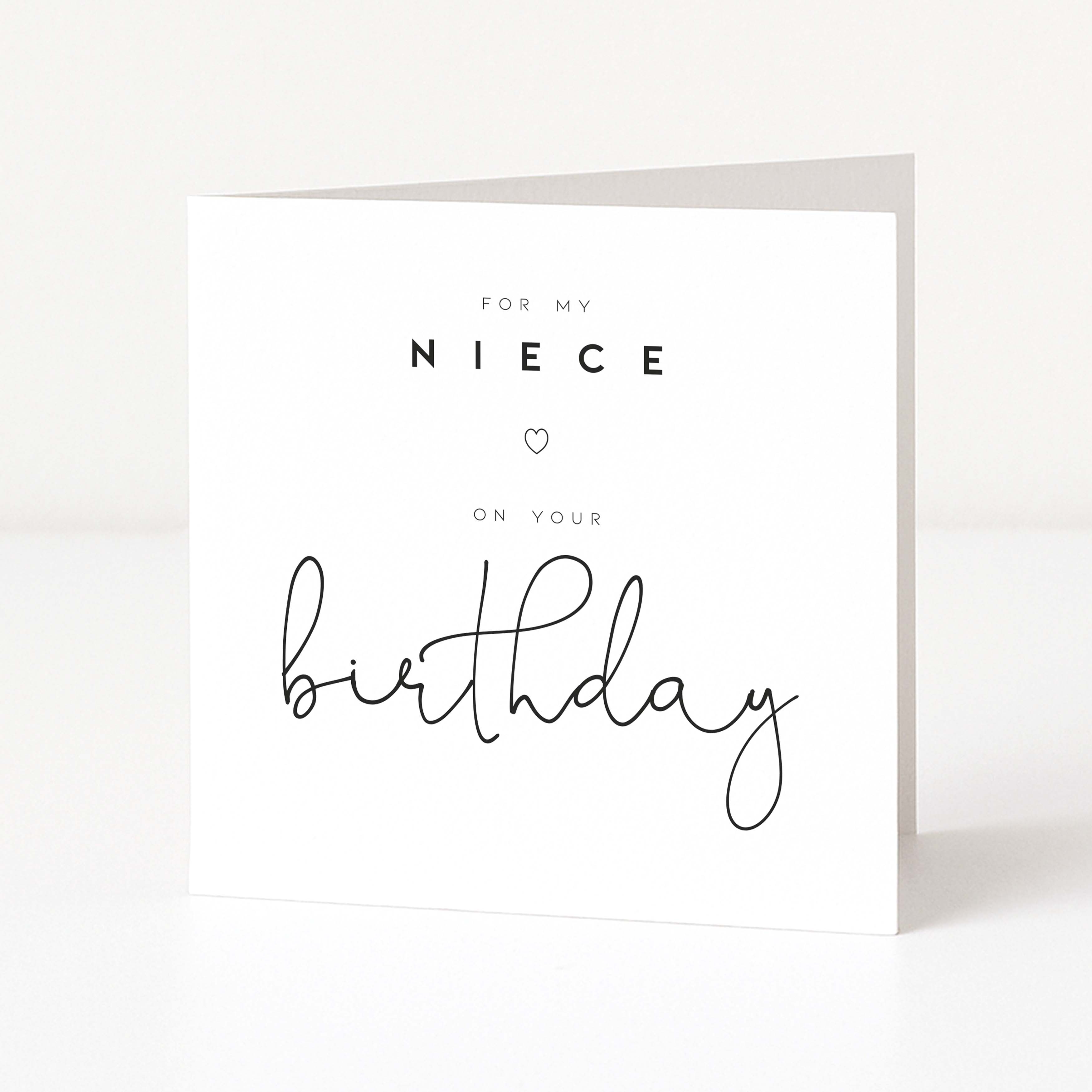 Greeting card with 'For my niece on your birthday' text on a white background