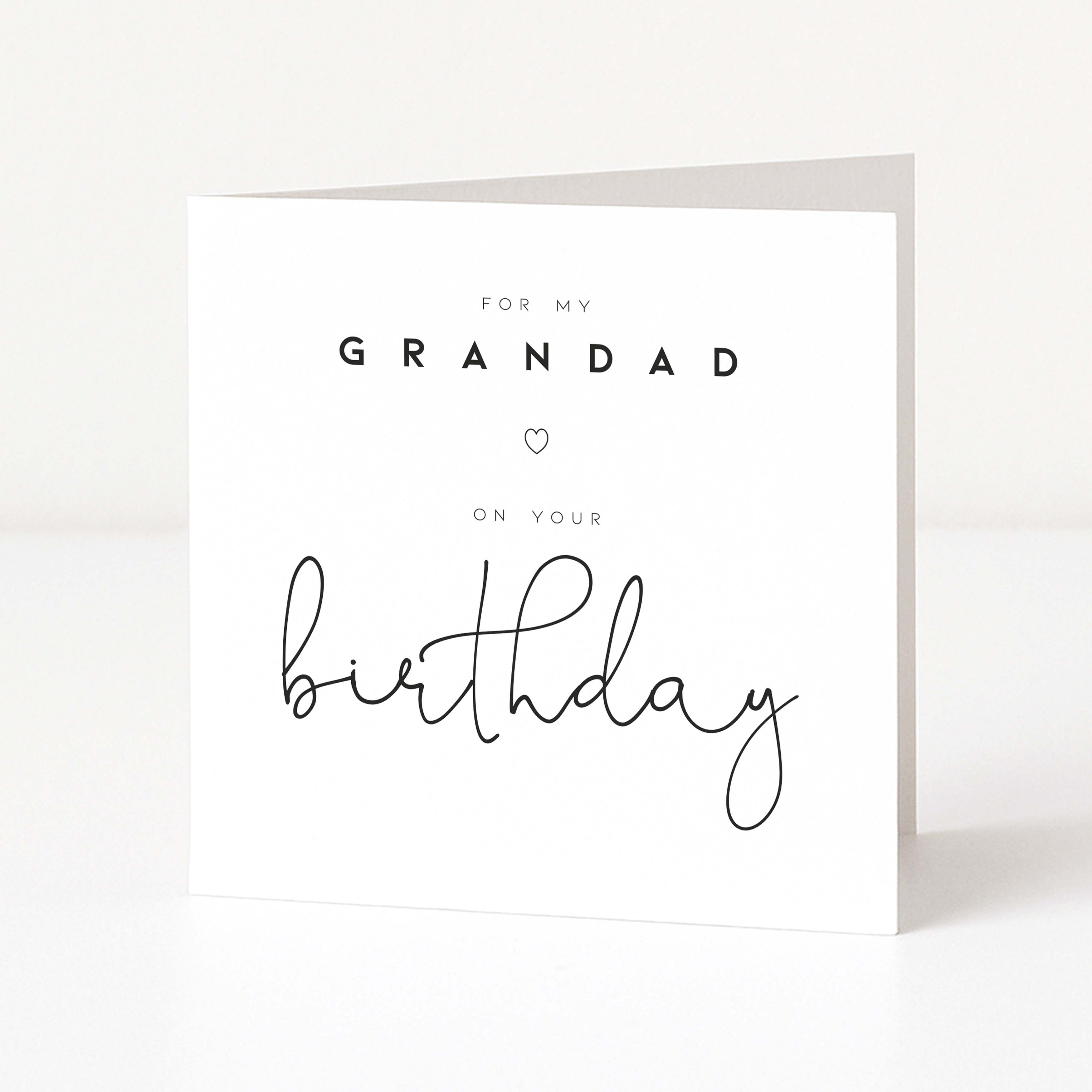 Greeting card with 'For my Grandad on your birthday' text on a white background