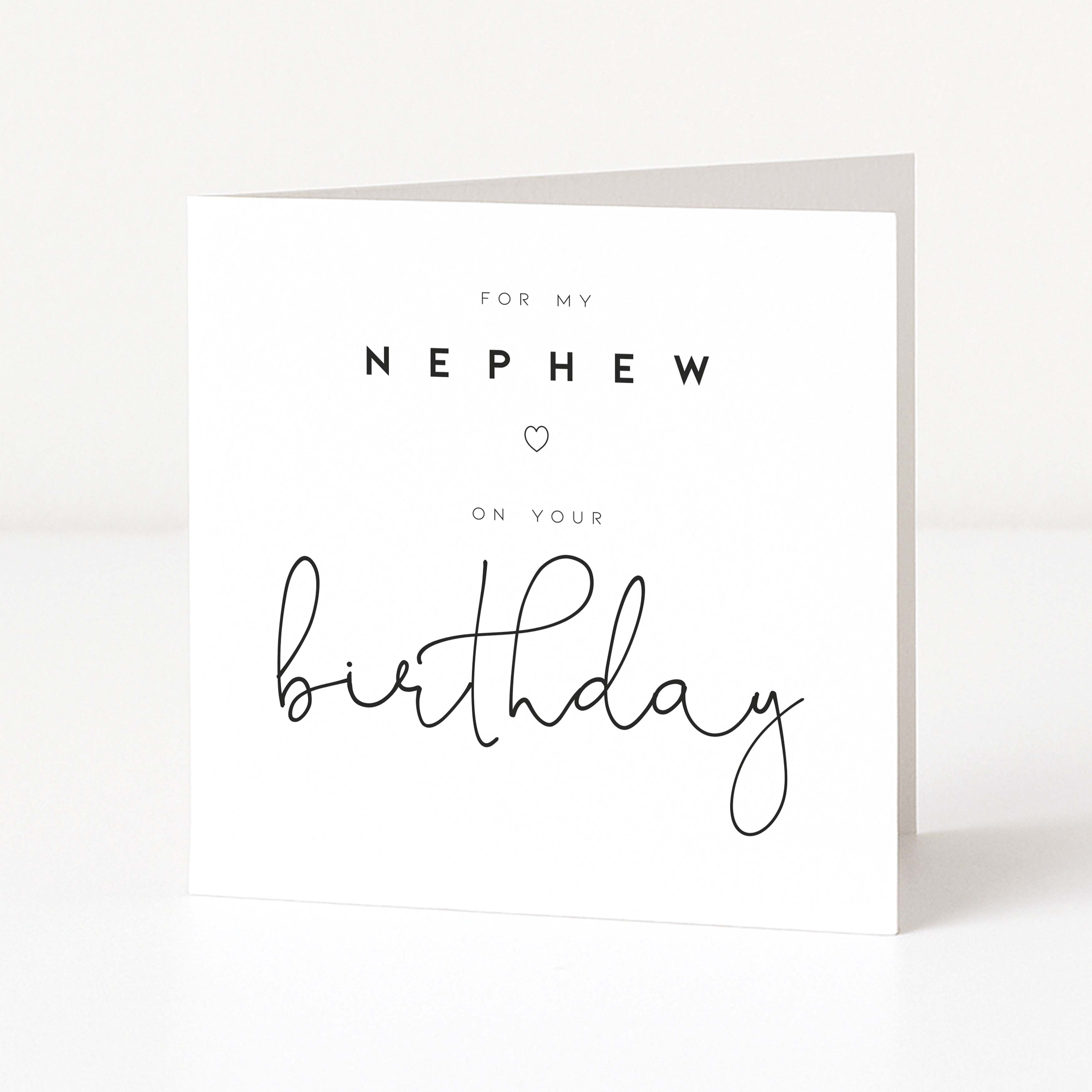 Greeting card with 'For my nephew on your birthday' text on a white background