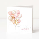 Greeting card with balloons and 'Happy 16th Birthday Hannah' text on a white background
