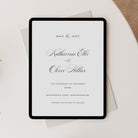 Digital save the date with calligraphy in white