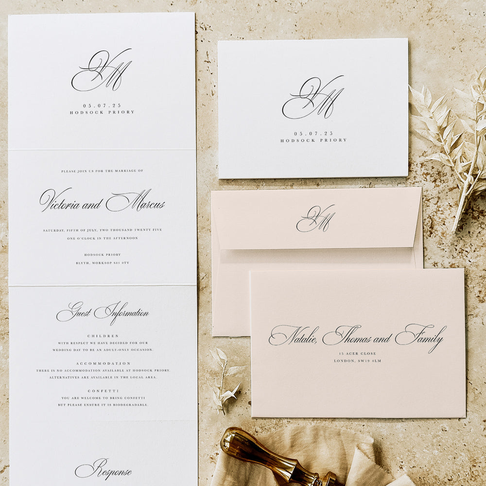 Monogram Caligraphy Concertina Wedding Invitation - Blenheim Collection, Elle Bee Design