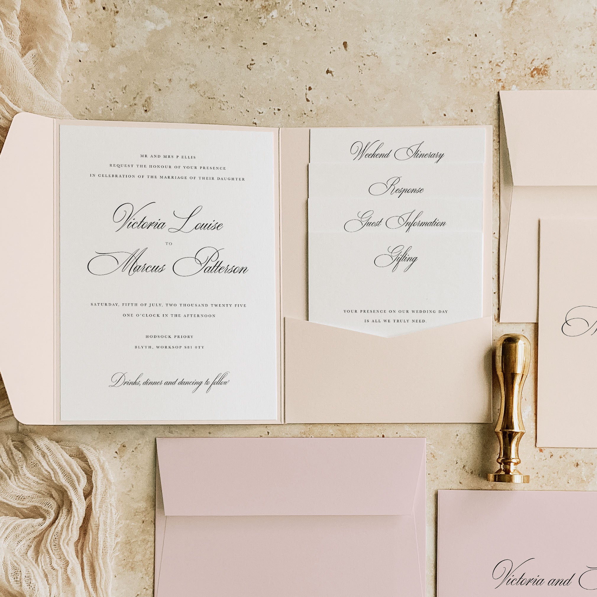 Traditional Calligraphy Pocketfold Wedding Invitation Suite - Blenheim Collection, Elle Bee Design