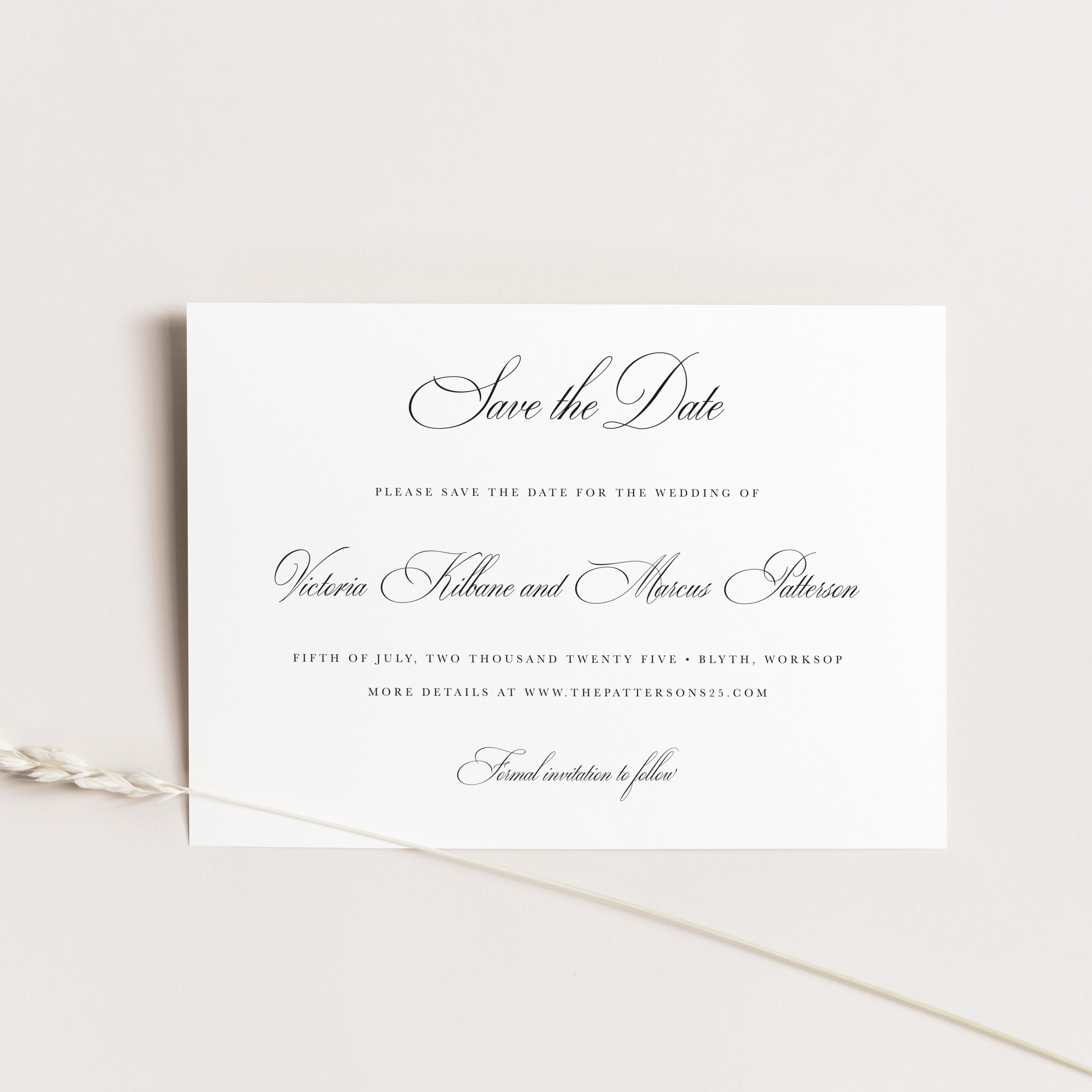 Traditional Calligraphy Save the Date Card - Blenheim Collection, Elle Bee Design