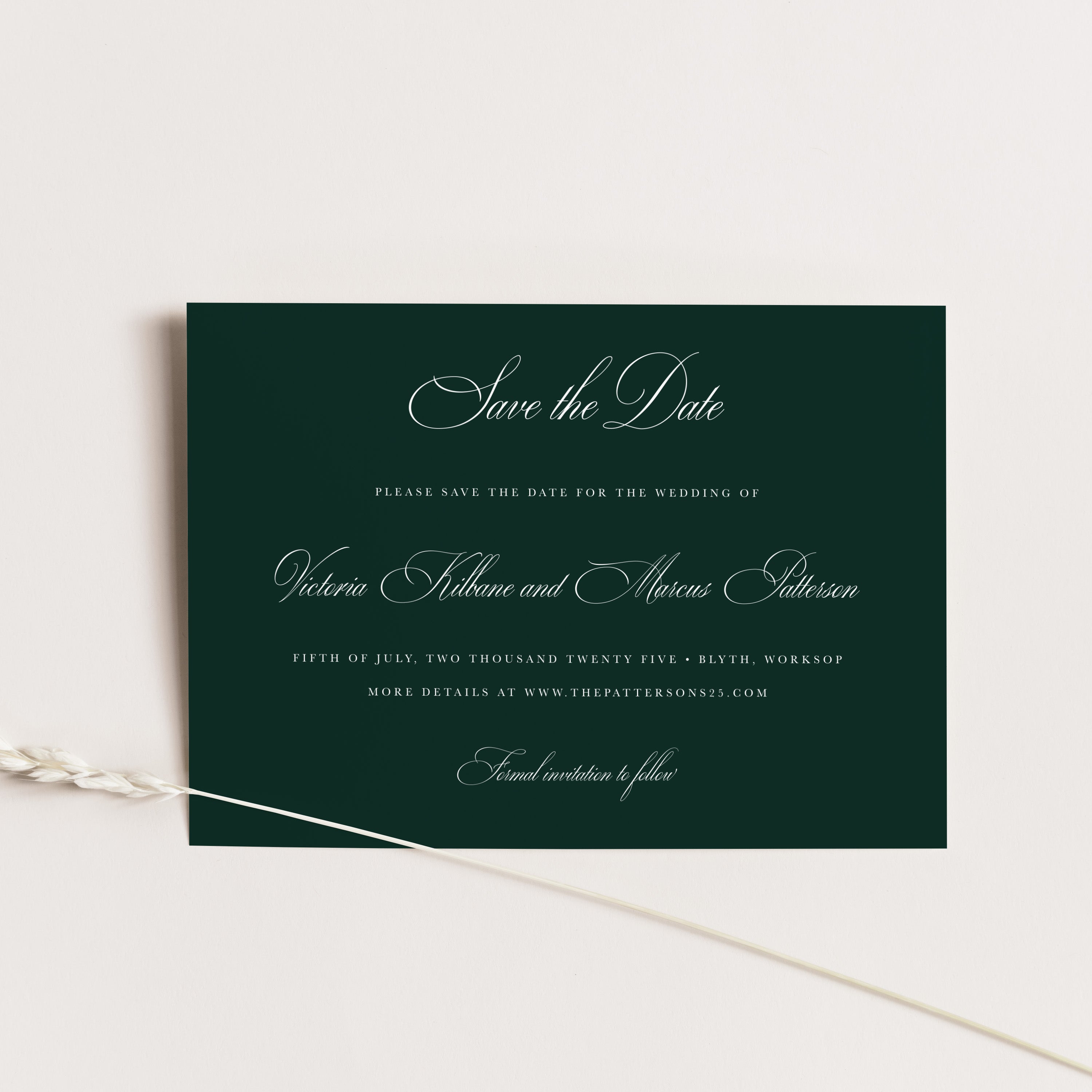 Traditional Calligraphy Racing Green Save the Date Card - Blenheim Collection, Elle Bee Design