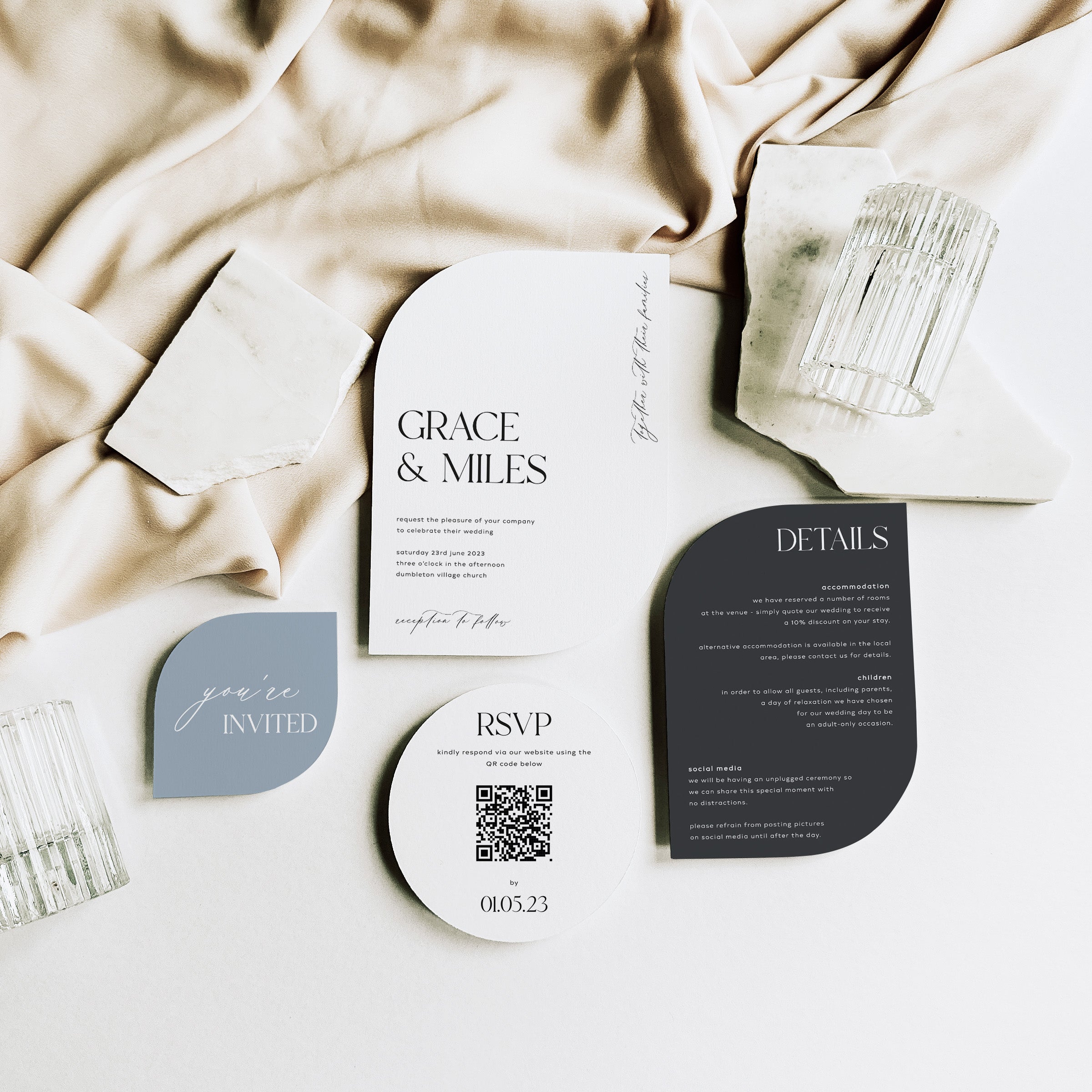 Modern Shaped Invitation Suite - Bond Street Collection, Elle Bee Design