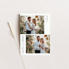 Wedding thank you card with double aperture on a beige background