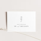 Wedding thank you card in white on a beige background
