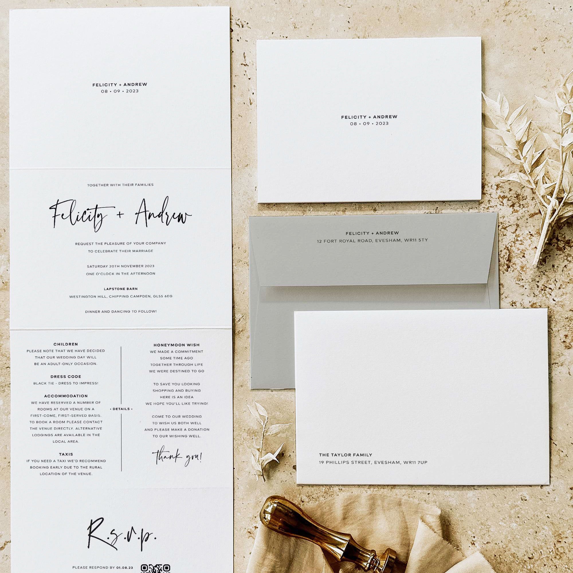 Modern Concertina Invitation - Bredon Collection, Elle Bee Design