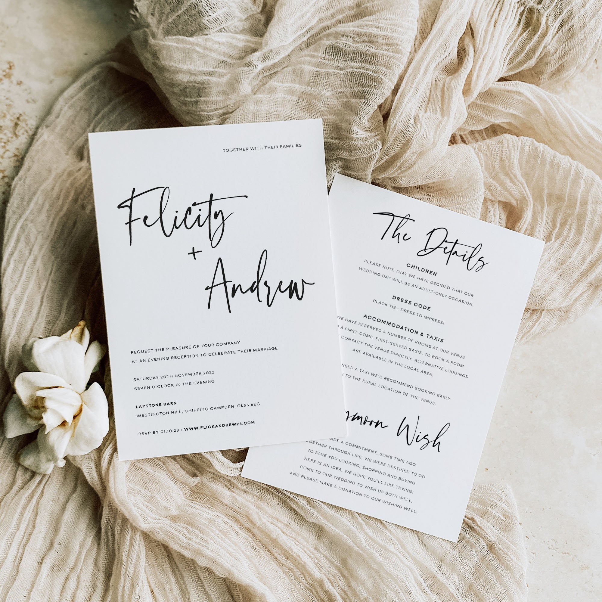 Modern Evening Wedding Invite - Bredon Collection, Elle Bee Design