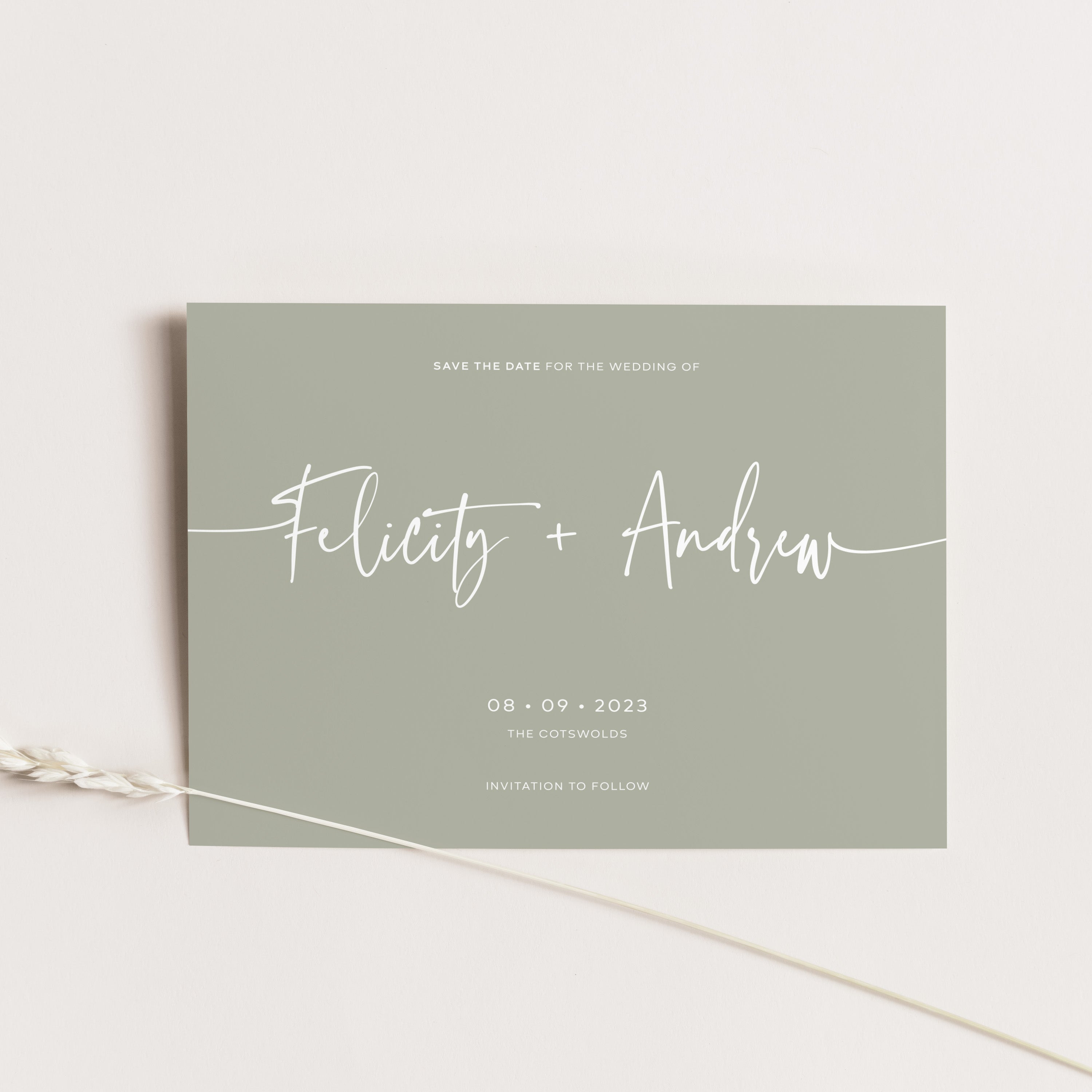 Modern Save the Date Card in Litchen and White Ink- Bredon Collection, Elle Bee Design