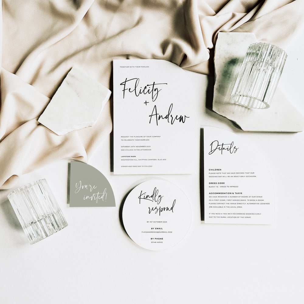 Modern Shaped Wedding Invitation Suite - Bredon Collection, Elle Bee Design
