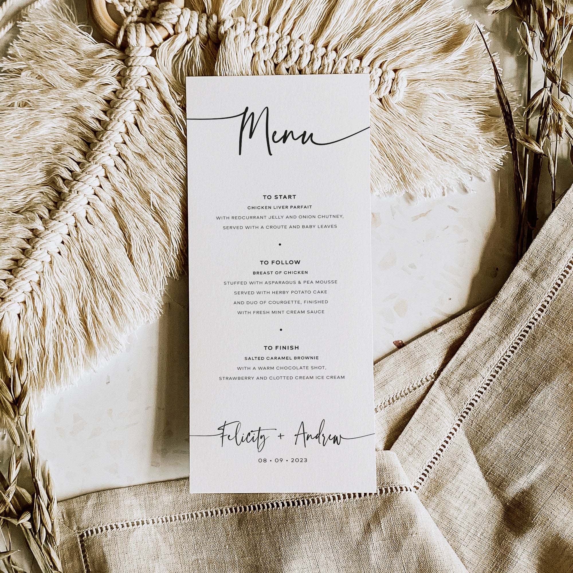 Modern Wedding Menu Card - Bredon Collection, Elle Bee Design