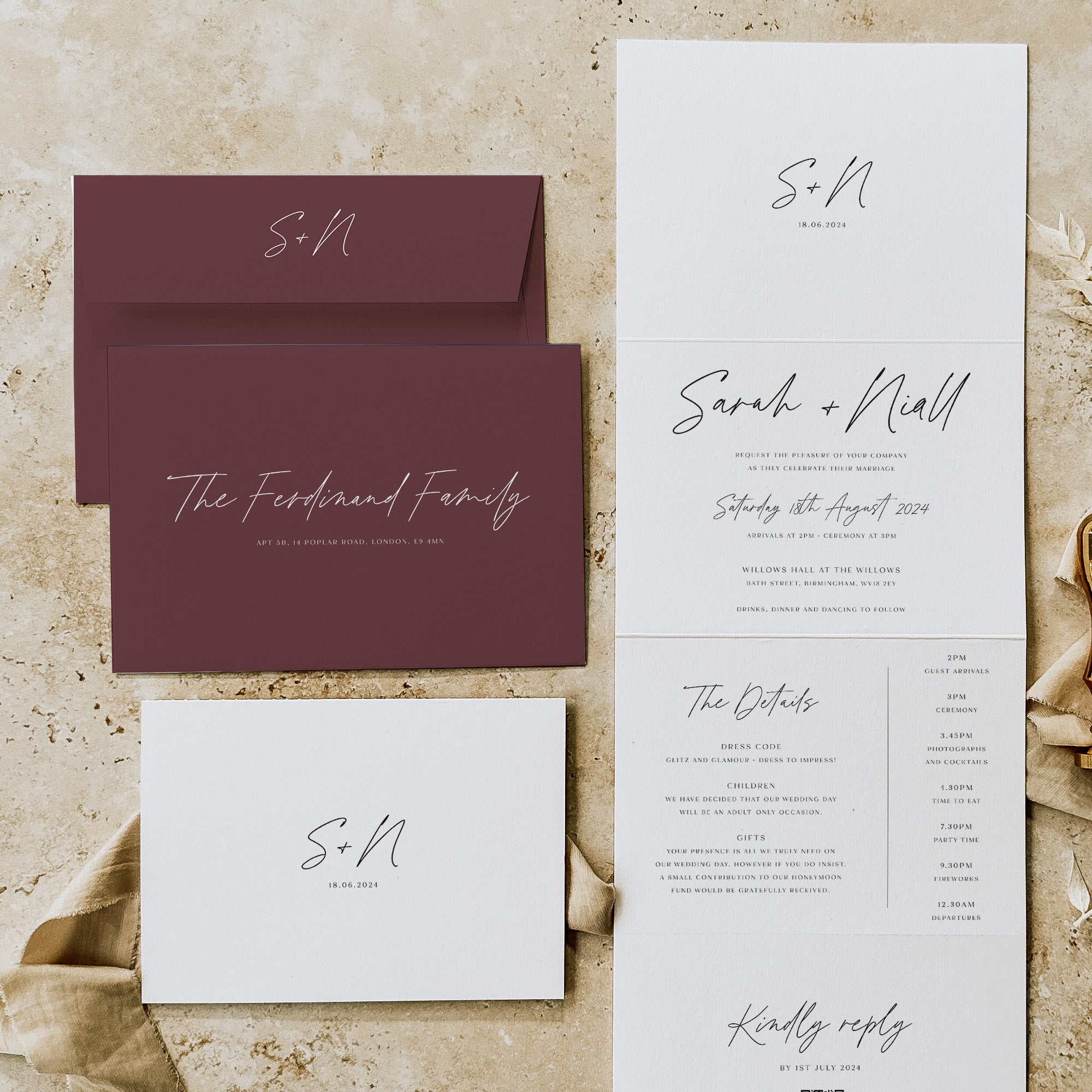 Modern Concertina Wedding Invitation - Brentwood Collection, Elle Bee Design