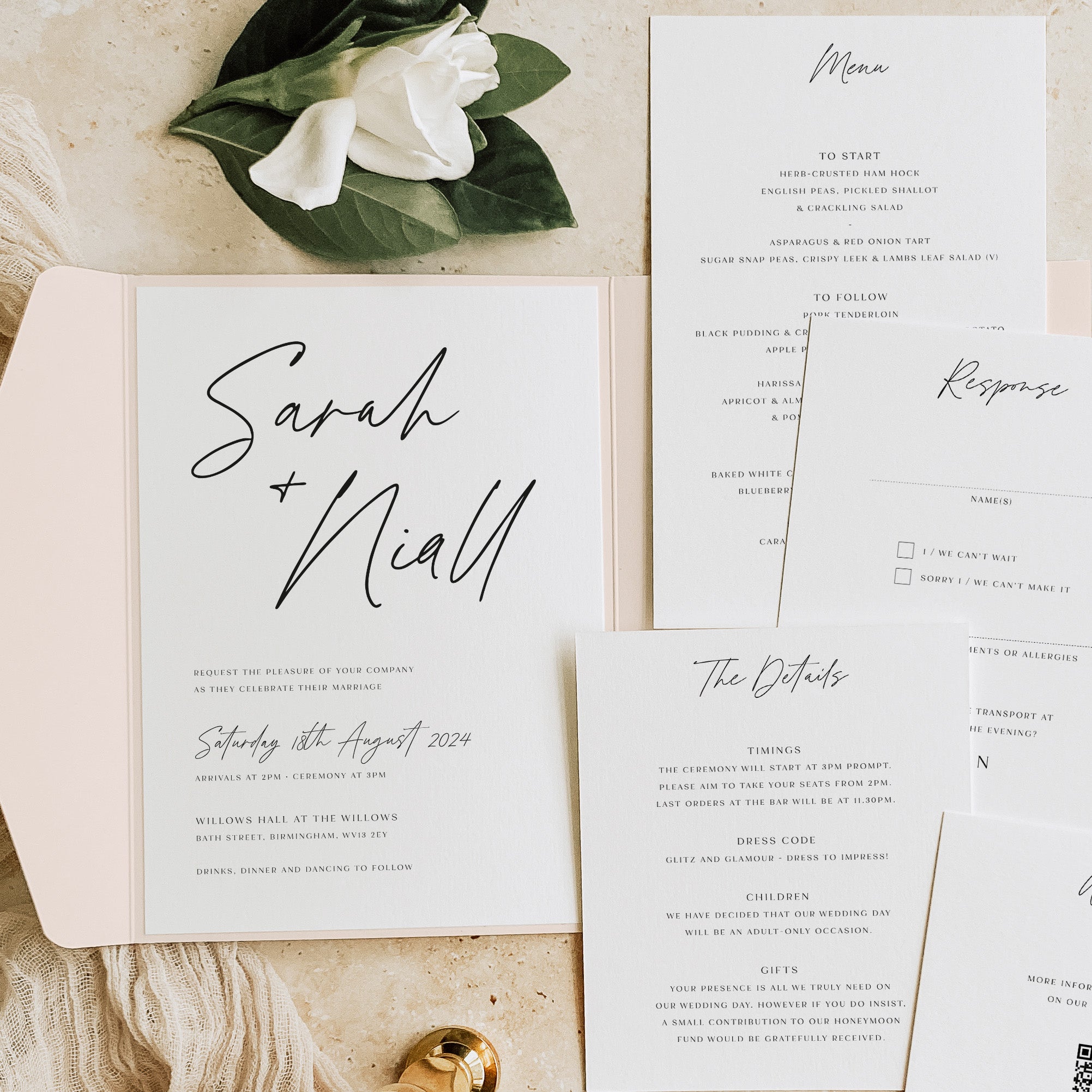 Modern Script Pocketfold Wedding Invitation - Brentwood Collection, Elle Bee Design