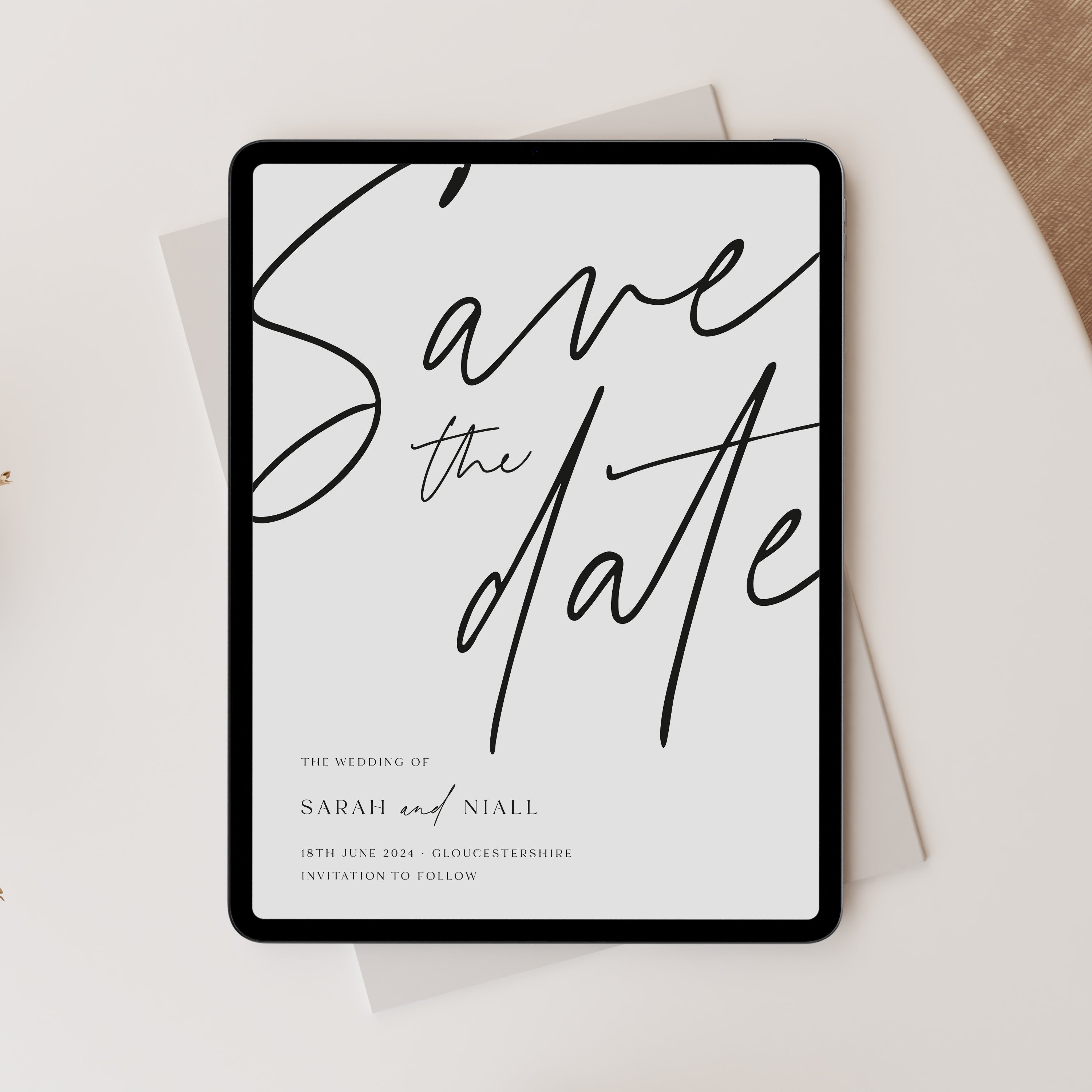 Modern Digital Save the Date in Pristine White - Brentwood Collection