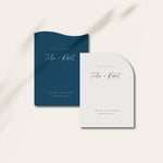 Modern Shaped Blue and Grey Wedding Save the Date Cards - Broadway Collection, Elle Bee Design