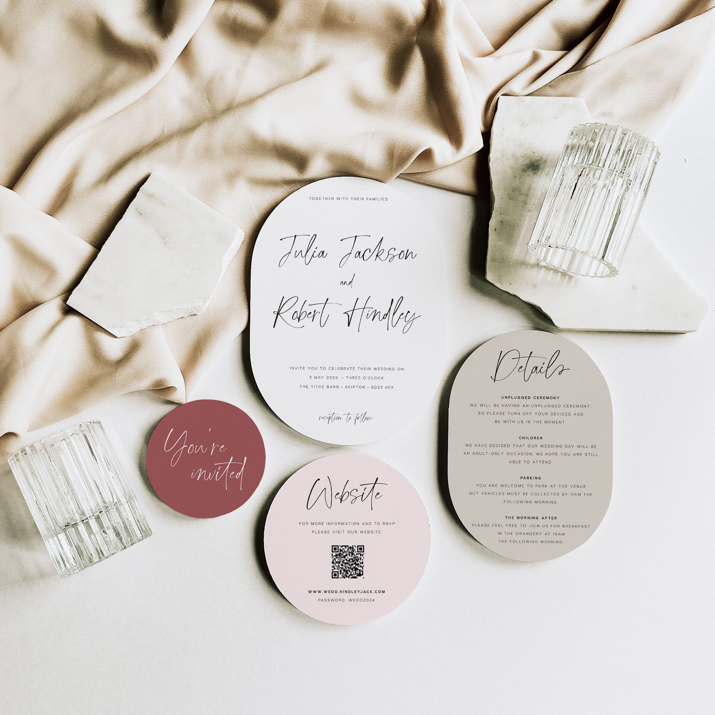 Modern Oval Wedding Invitation Suite - Broadway Collection, Elle Bee Design