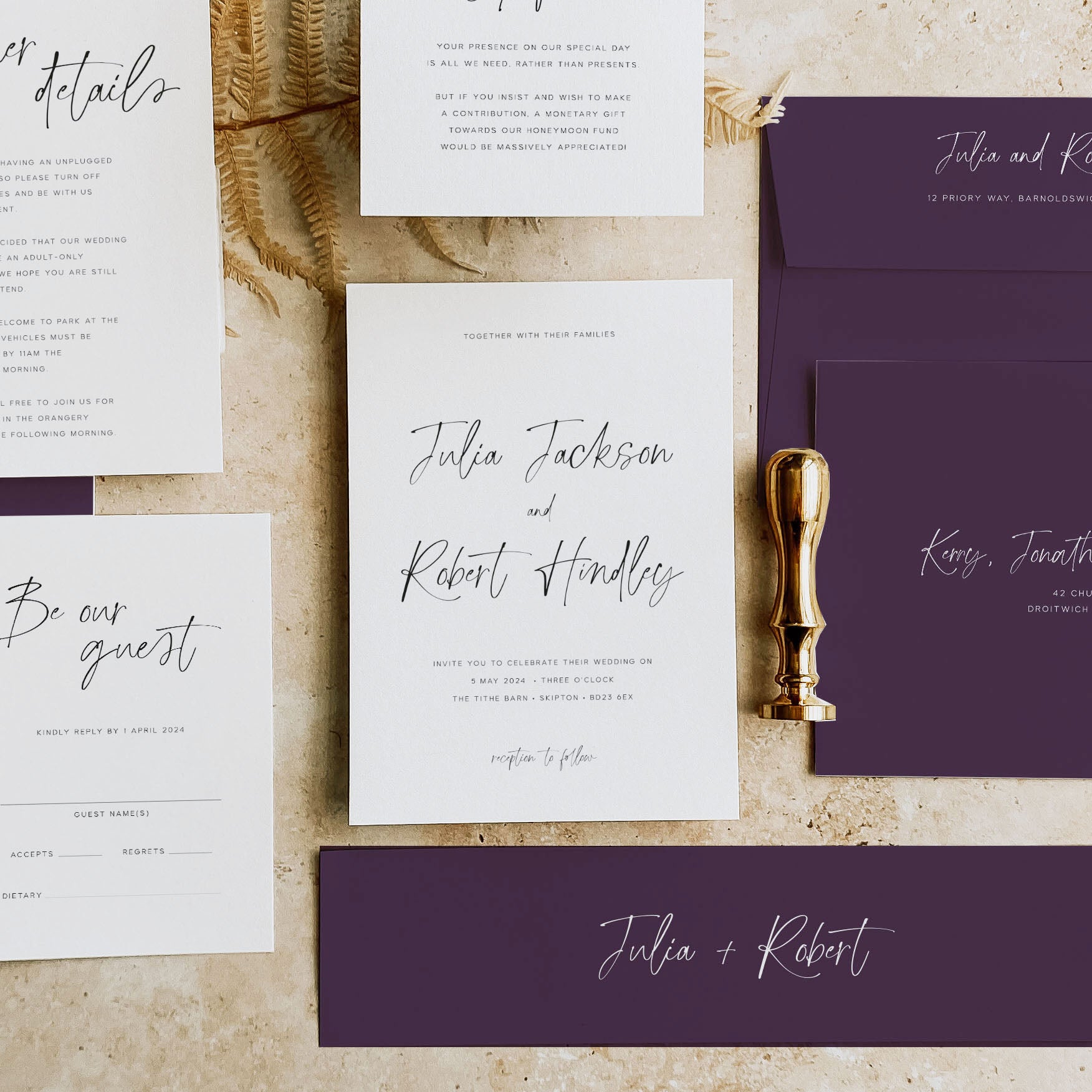 Modern Purple Wedding Invitation Suite - Broadway Collection, Elle Bee Design