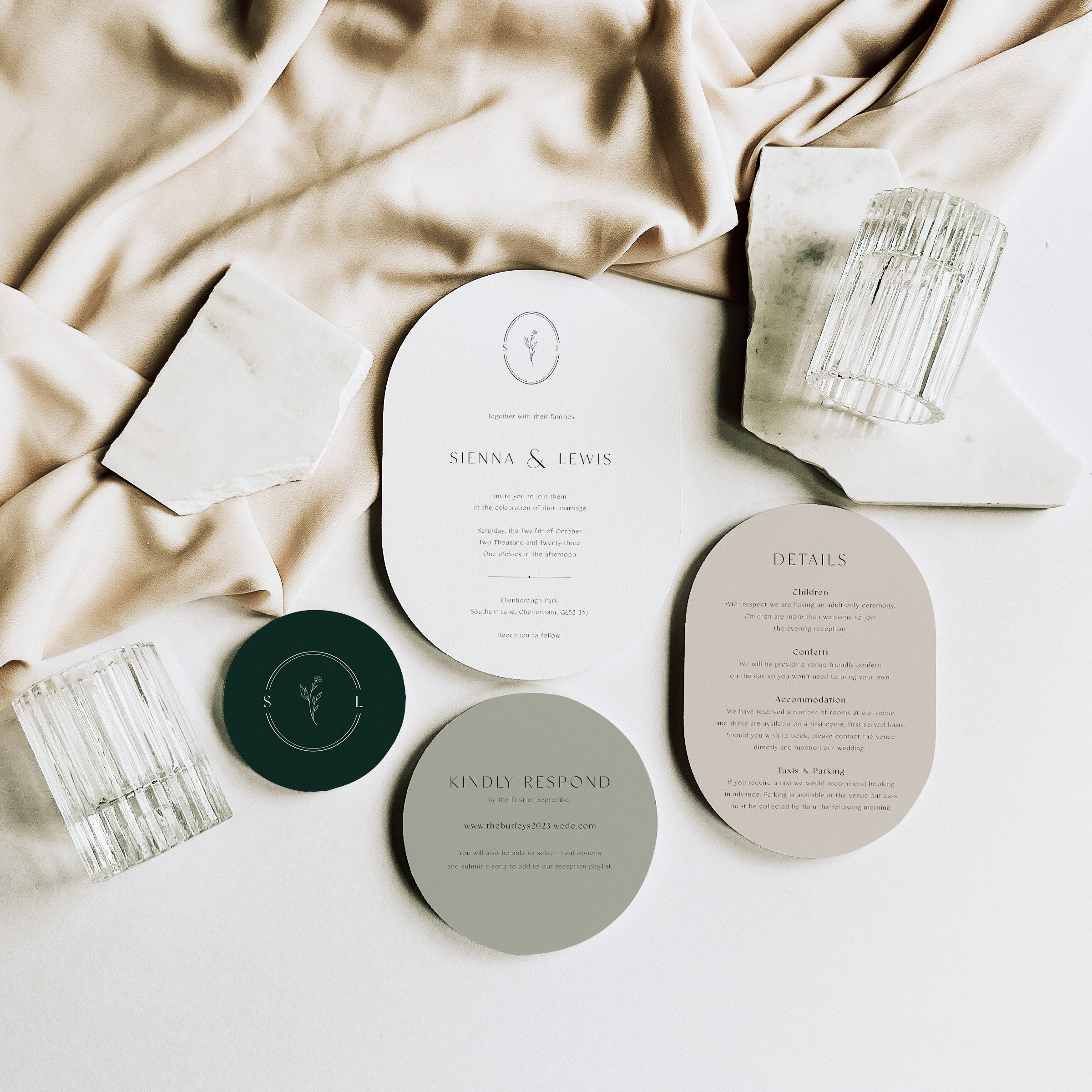 Elegant Shaped Wedding Invitation Suite - Burley Collection, Elle Bee Design