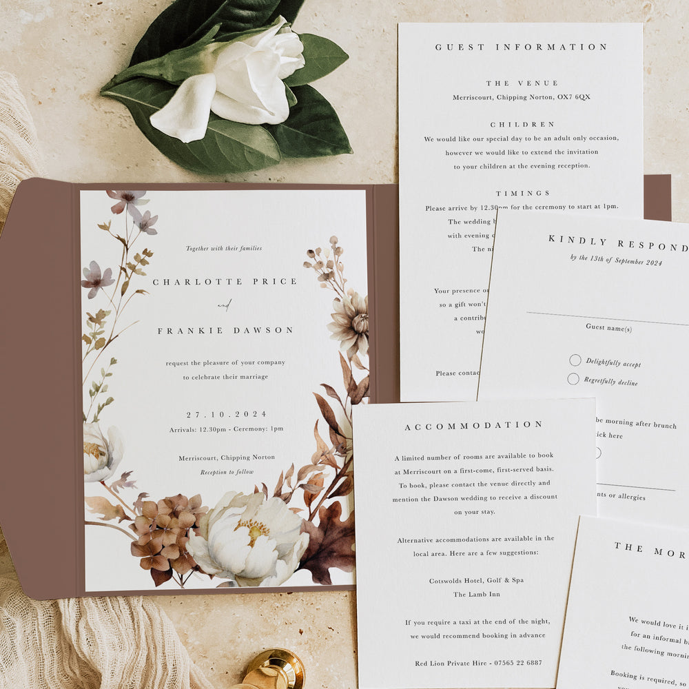 Autumn Pocketfold Wedding Invitation - Burnt Oak Collection, Elle Bee Design