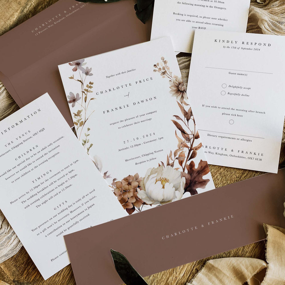 Autumn Wedding Invitation Suite - Burnt Oak Collection, Elle Bee Design