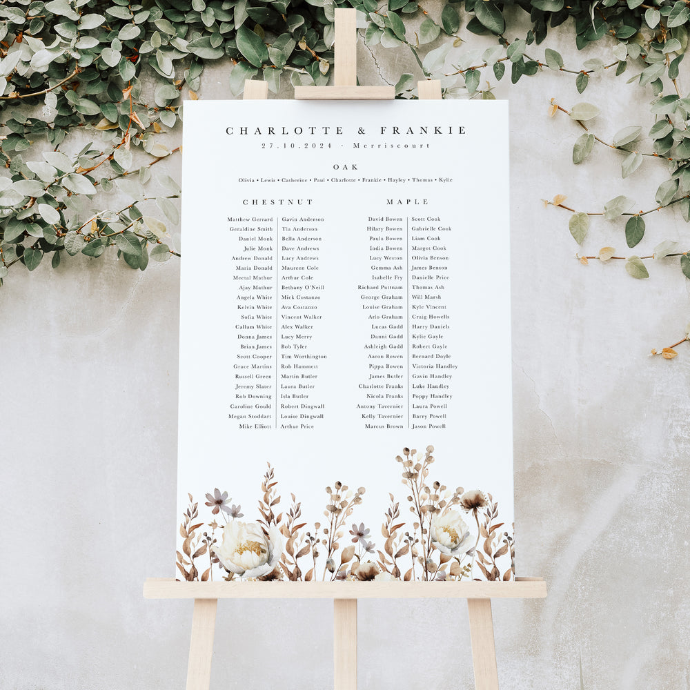 Autumn Wedding Seating Plan - Burnt Oak Collection, Elle Bee Design