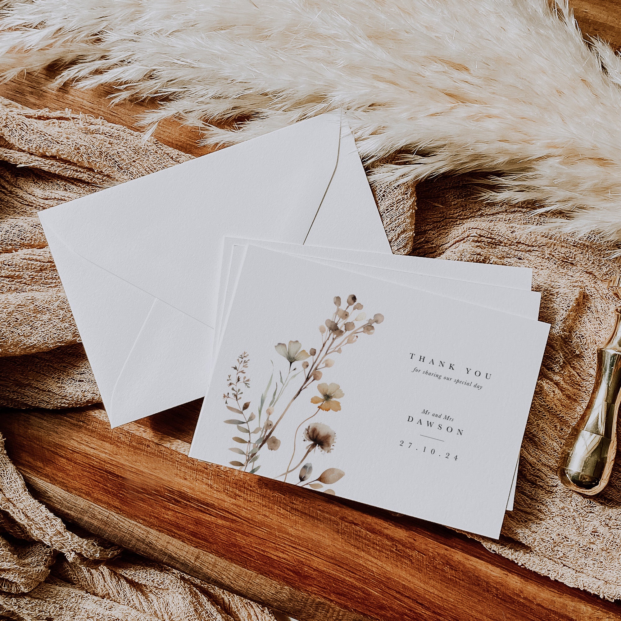 Autumn Boho Wedding Thank You Cards - Burnt Oak Collection, Elle Bee Design