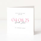Christening card with personalized text on a white background