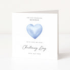 Personalised Christening Card for Grandson with Blue Heart Design
