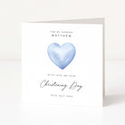 Personalised Christening Card for Godson with Blue Heart