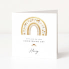 Personalised Christening Card with Floral Rainbow Artwork on White Background