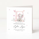 christening card for a special granddaughter with an elephant illustration and personalized text on a white background
